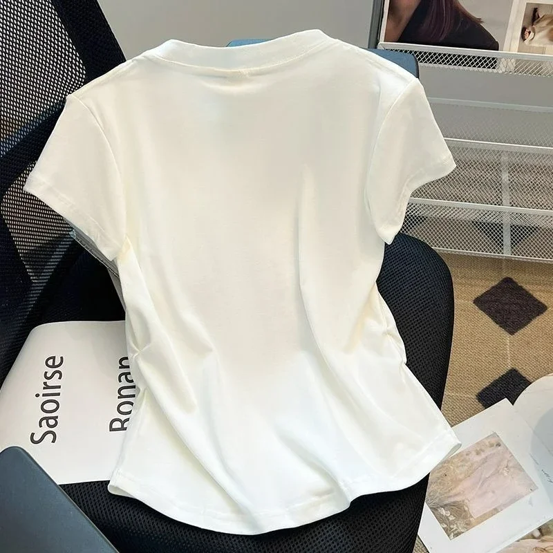 FADFAD Atasan kaos lengan pendek dengan kancing simpul longgar