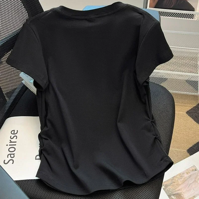 FADFAD Atasan kaos lengan pendek dengan kancing simpul longgar