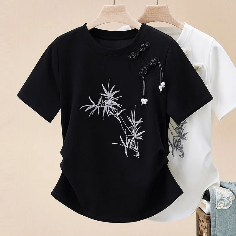 FADFAD Kaos oblong baru lengan pendek model slim fit gaya retro untuk wanita