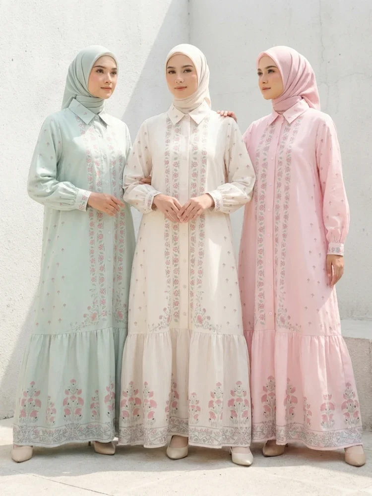 [DISKON KILAT]ASAYA Gaun kemeja kerja wanita lengan panjang motif bunga
