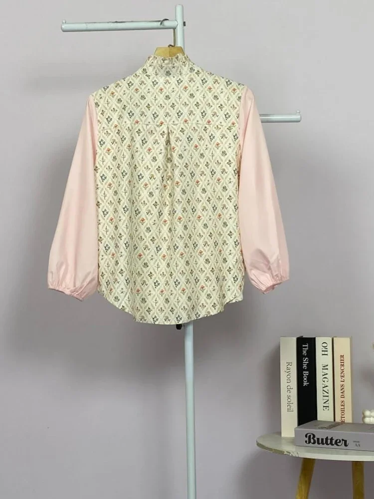 [DISKON KILAT]ASAYA Atasan wanita lengan panjang bergaya retro dengan kancing depan, motif tambal sulam yang modis.