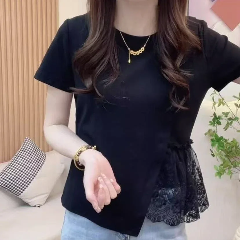 FADFAD Atasan kaus wanita lengan pendek desain retro klasik