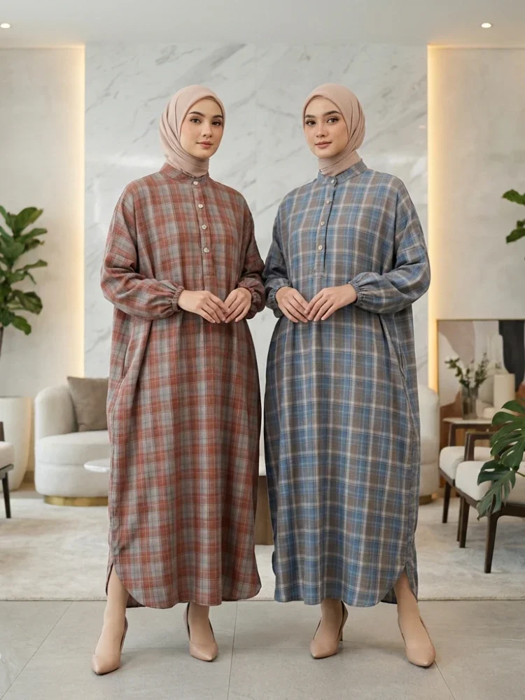 [READY STOCK]ASAYA Gaun panjang longgar kasual tipis bermotif dengan desain mode elegan