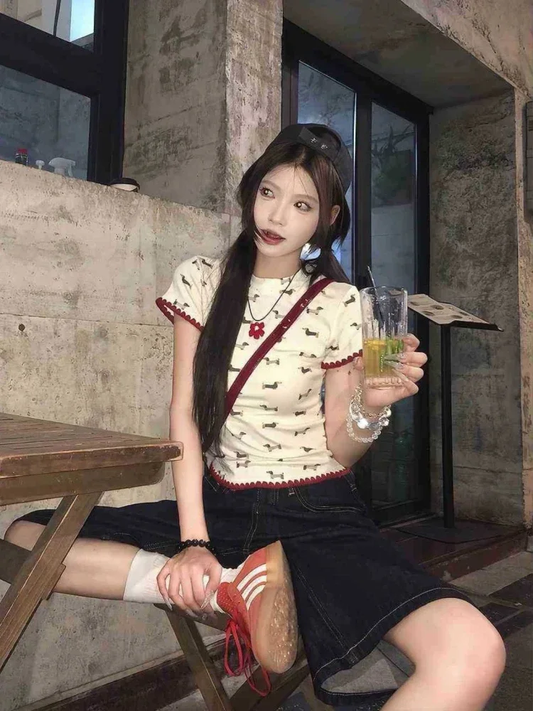 ASAYA Atasan kaos motif hewan lucu lengan pendek dan korean style