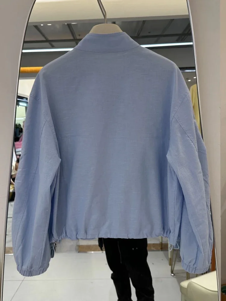 CHICMORE Atasan warna solid dengan ritsleting dan lengan panjang bergaya minimalis