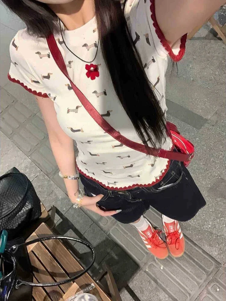 ASAYA Atasan kaos motif hewan lucu lengan pendek dan korean style