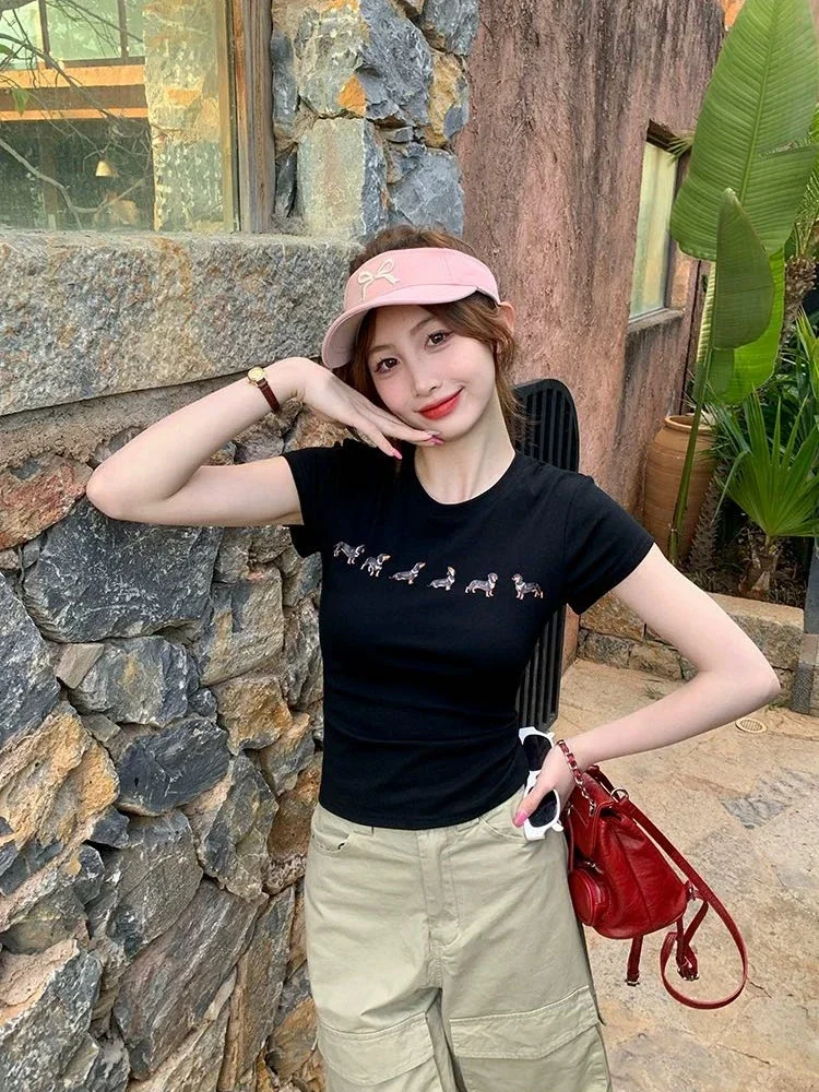 ASAYA Blouse wanita lucu dengan lengan pendek bermotif hewan