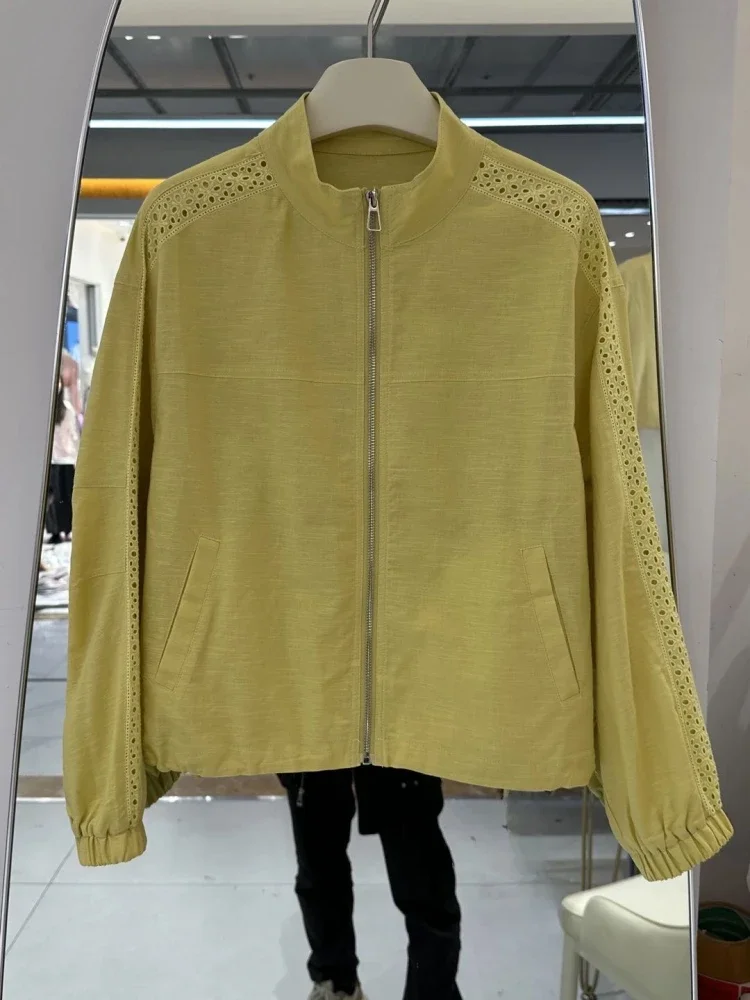 CHICMORE Atasan warna solid dengan ritsleting dan lengan panjang bergaya minimalis