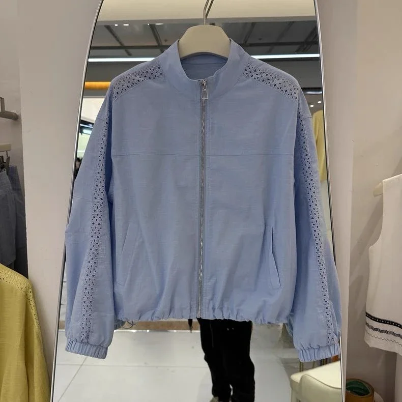 CHICMORE Atasan warna solid dengan ritsleting dan lengan panjang bergaya minimalis