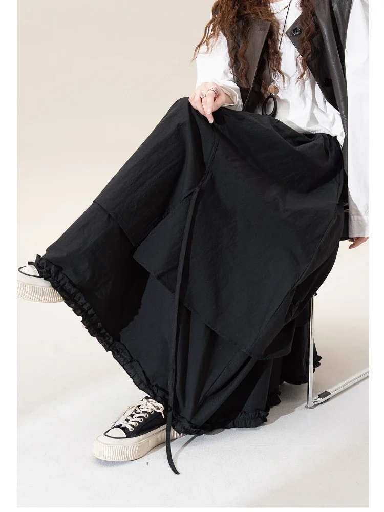 CHICMORE Rok a-line gaya kasual berlayer desain ruffle