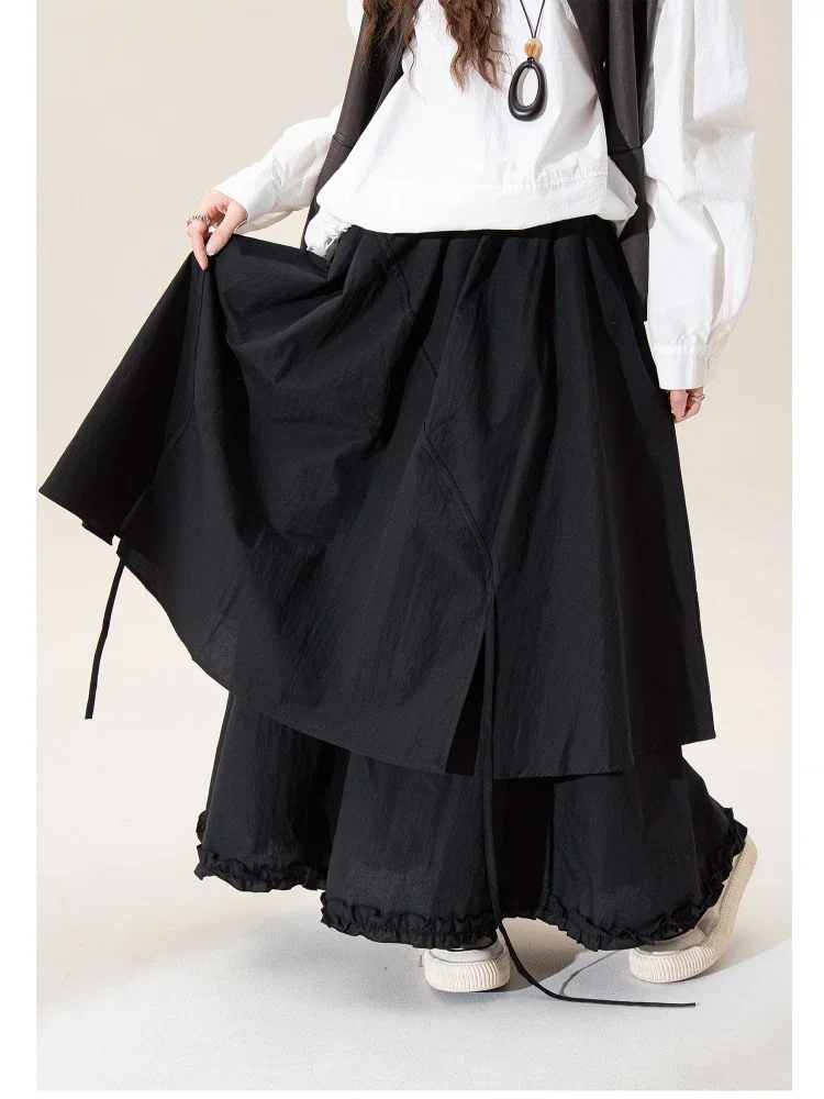 CHICMORE Rok a-line gaya kasual berlayer desain ruffle