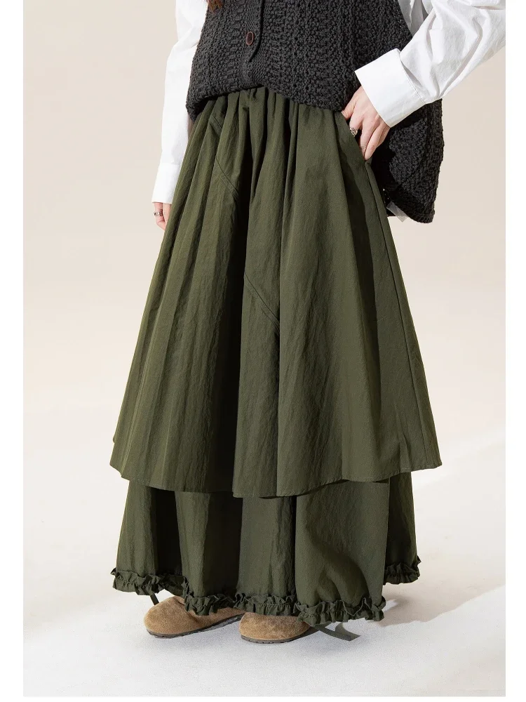 CHICMORE Rok a-line gaya kasual berlayer desain ruffle