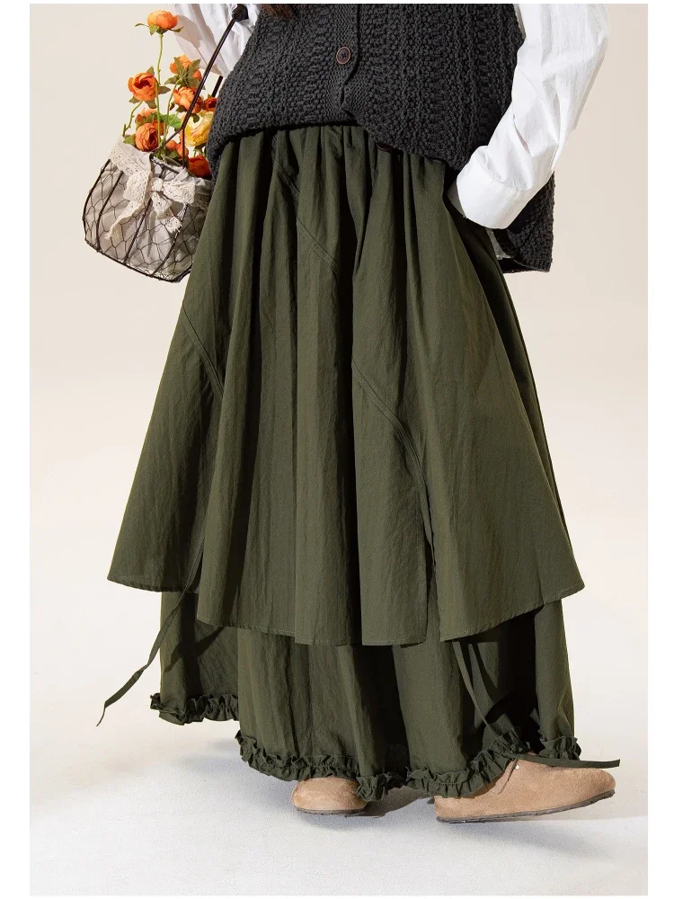CHICMORE Rok a-line gaya kasual berlayer desain ruffle