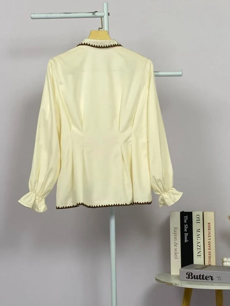 ASAYA Blouse wanita korea style desain kerut bergelombang dengan bros pita elegan nyaman banyak pilihan