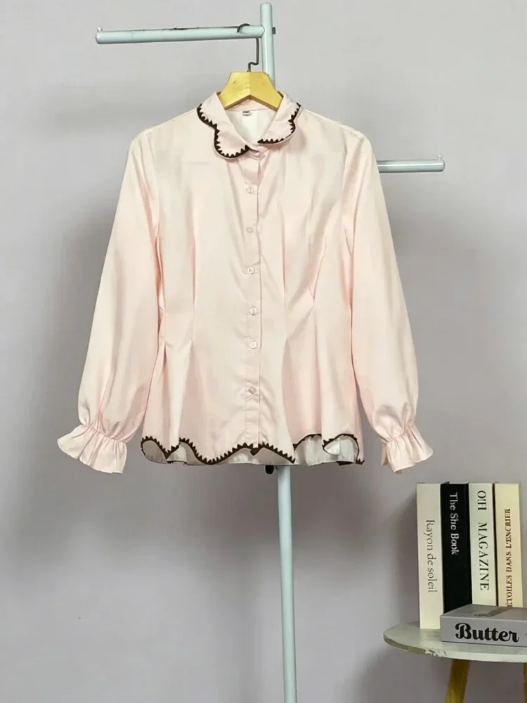 ASAYA Blouse wanita korea style desain kerut bergelombang dengan bros pita elegan nyaman banyak pilihan