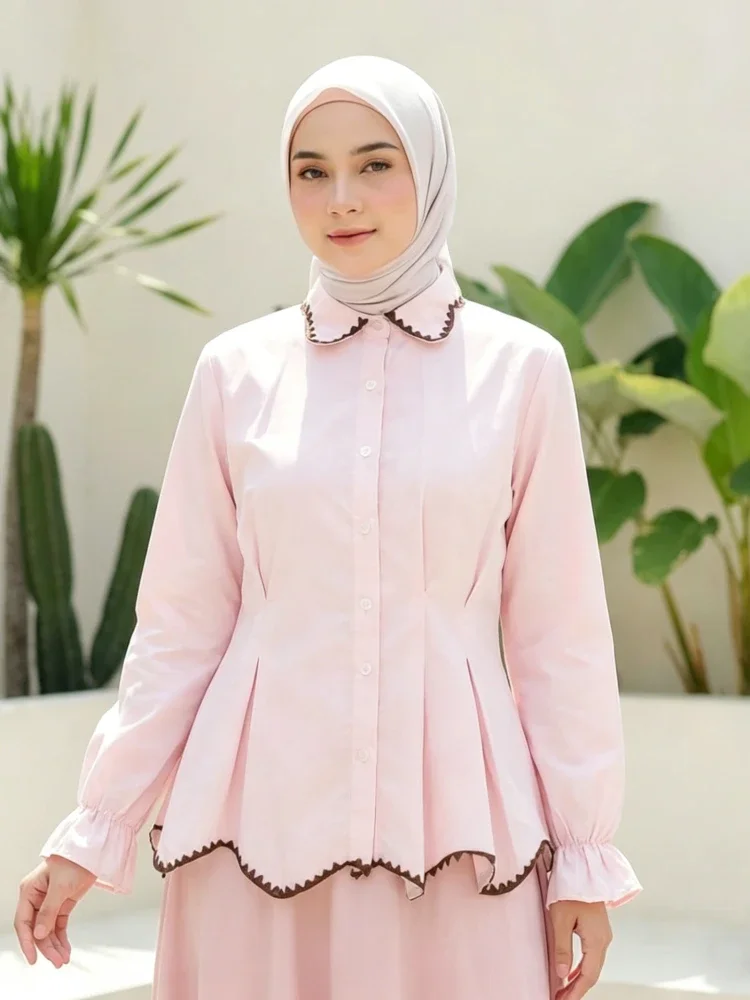 ASAYA Blouse wanita korea style desain kerut bergelombang dengan bros pita elegan nyaman banyak pilihan