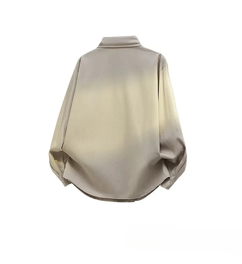 CHICMORE Atasan kemeja warna solid tampilan kasual mode korea