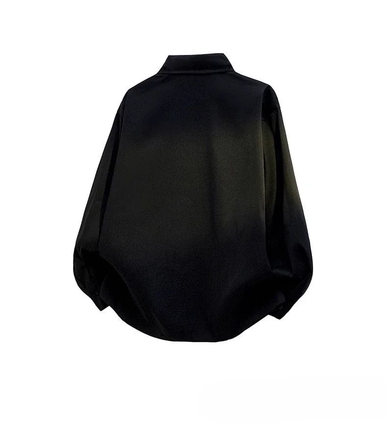 CHICMORE Atasan kemeja warna solid tampilan kasual mode korea