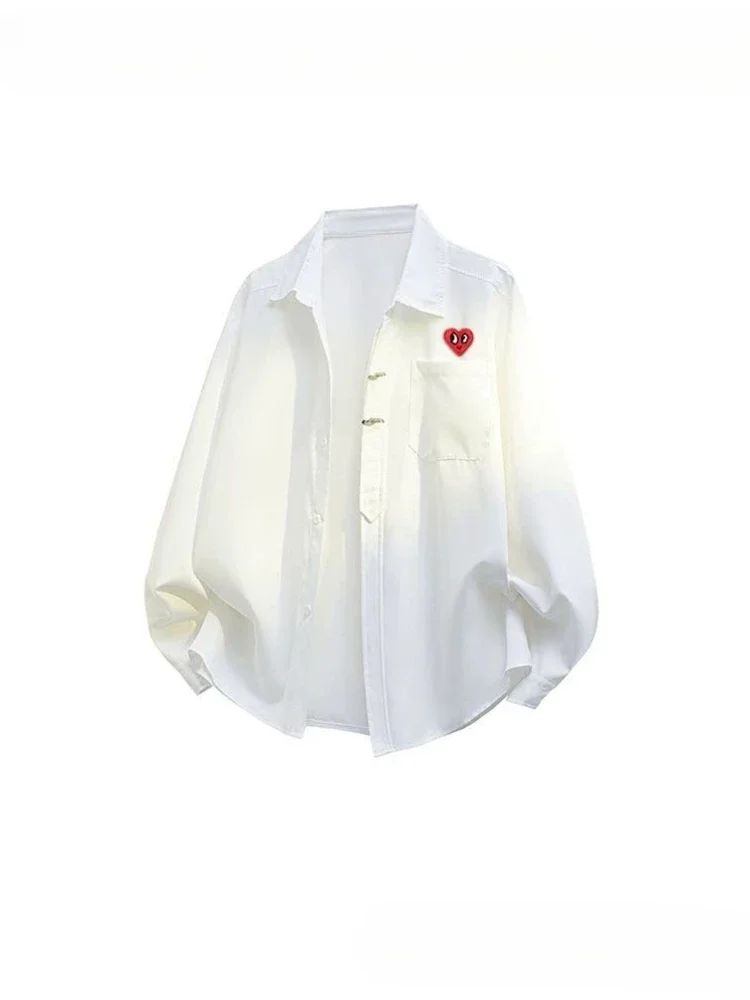 CHICMORE Atasan kemeja warna solid tampilan kasual mode korea