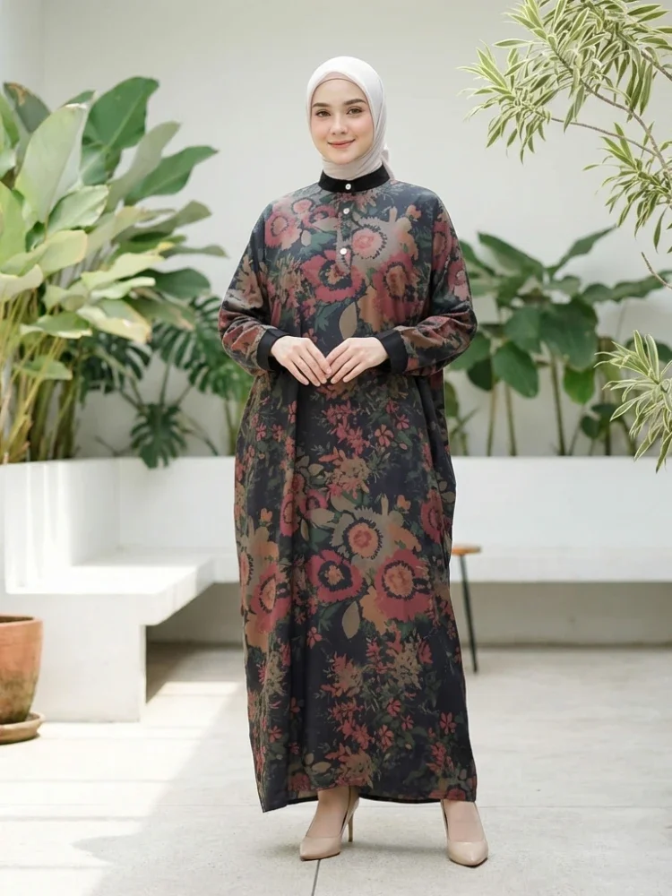 [DISKON KILAT]ASAYA Gamis wanita elegan motif garis kotak biru abu modern kekinian