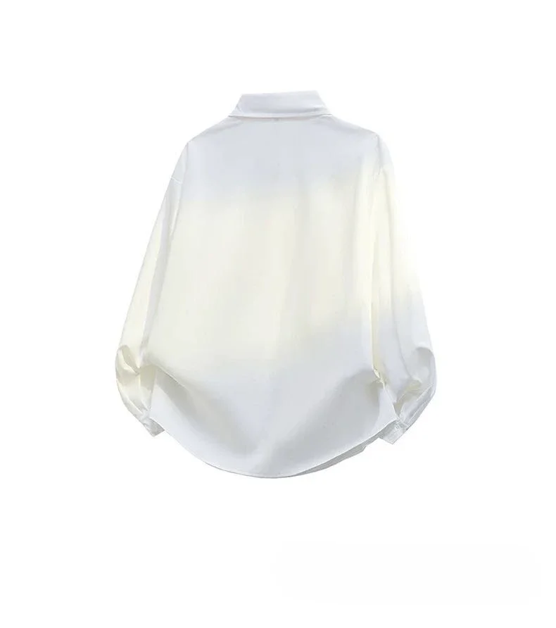 CHICMORE Atasan kemeja warna solid tampilan kasual mode korea