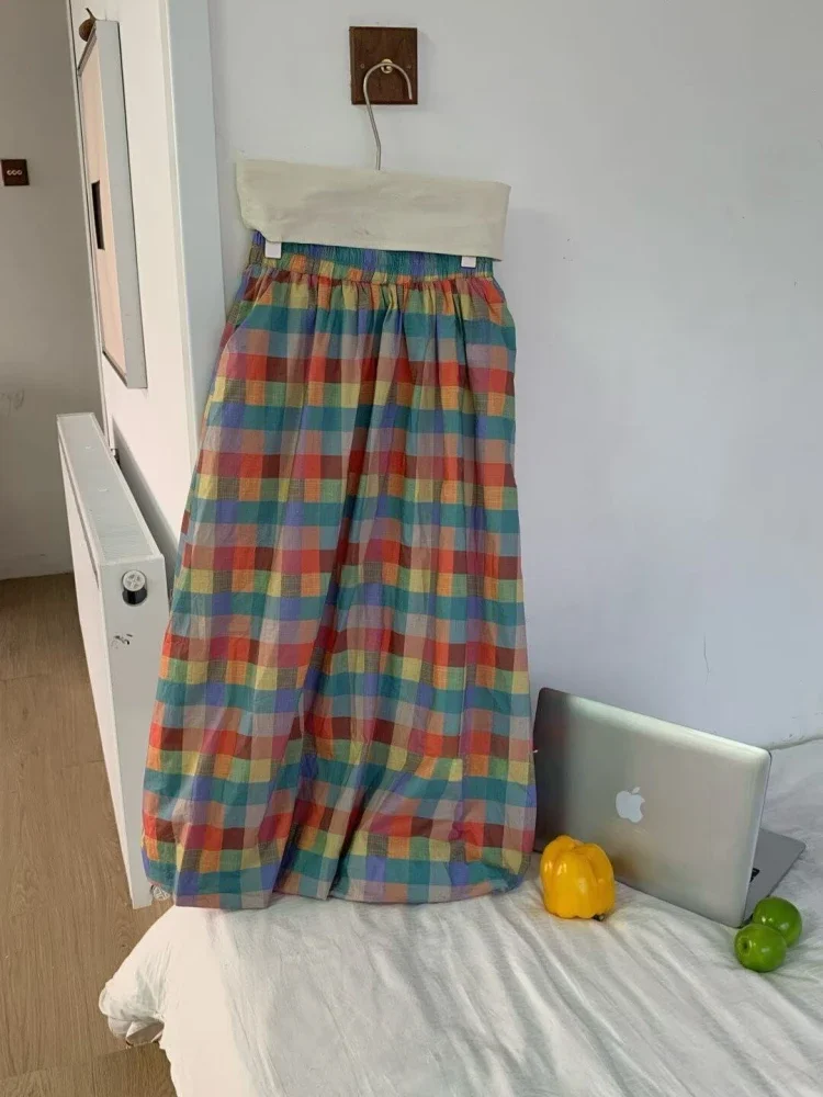 CHICMORE Rok a-line motif kotak-kotak colorful gaya kasual