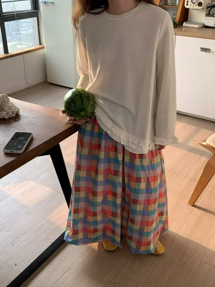 CHICMORE Rok a-line motif kotak-kotak colorful gaya kasual