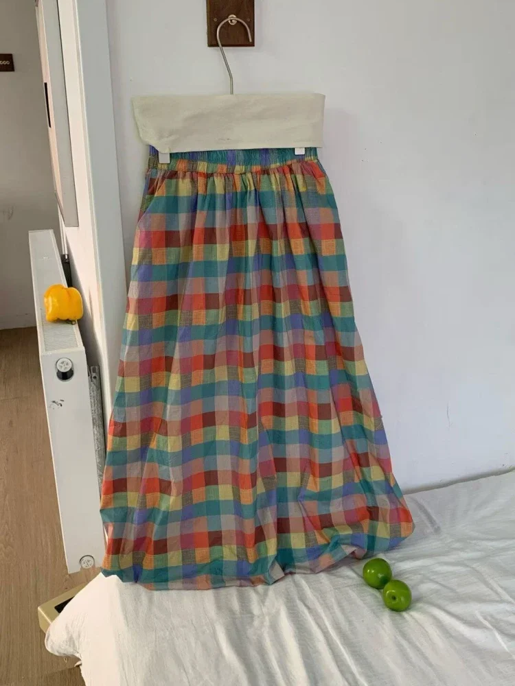 CHICMORE Rok a-line motif kotak-kotak colorful gaya kasual