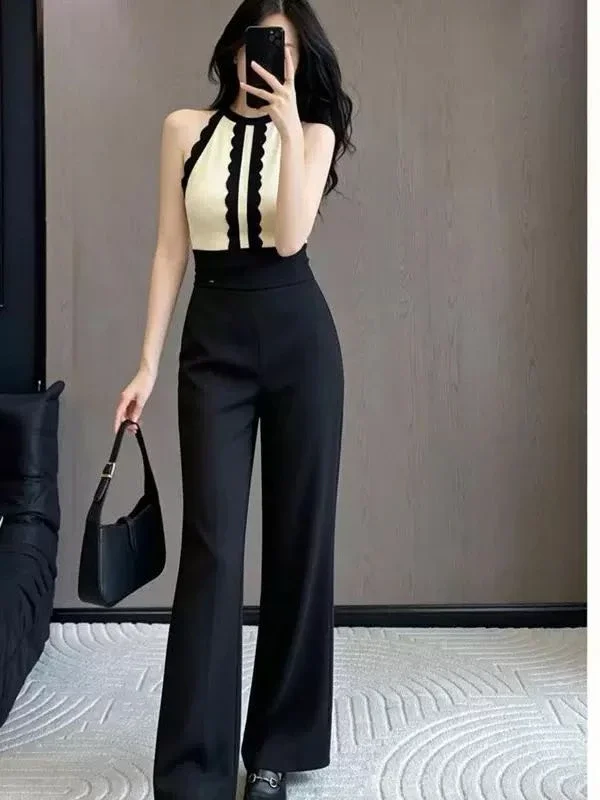 FADFAD Jumpsuit modis tanpa lengan warna kontras elegant