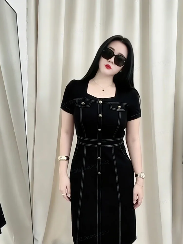 [READY STOCK]FADFAD Gaun hitam elegan potongan ramping gaya retro terbaru