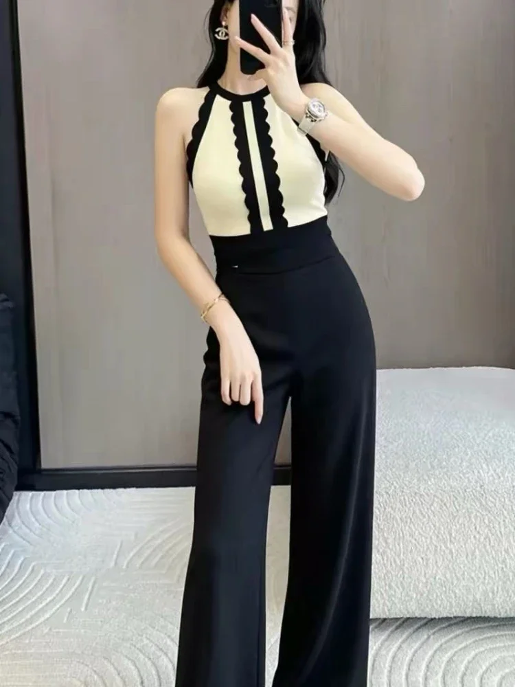 FADFAD Jumpsuit modis tanpa lengan warna kontras elegant