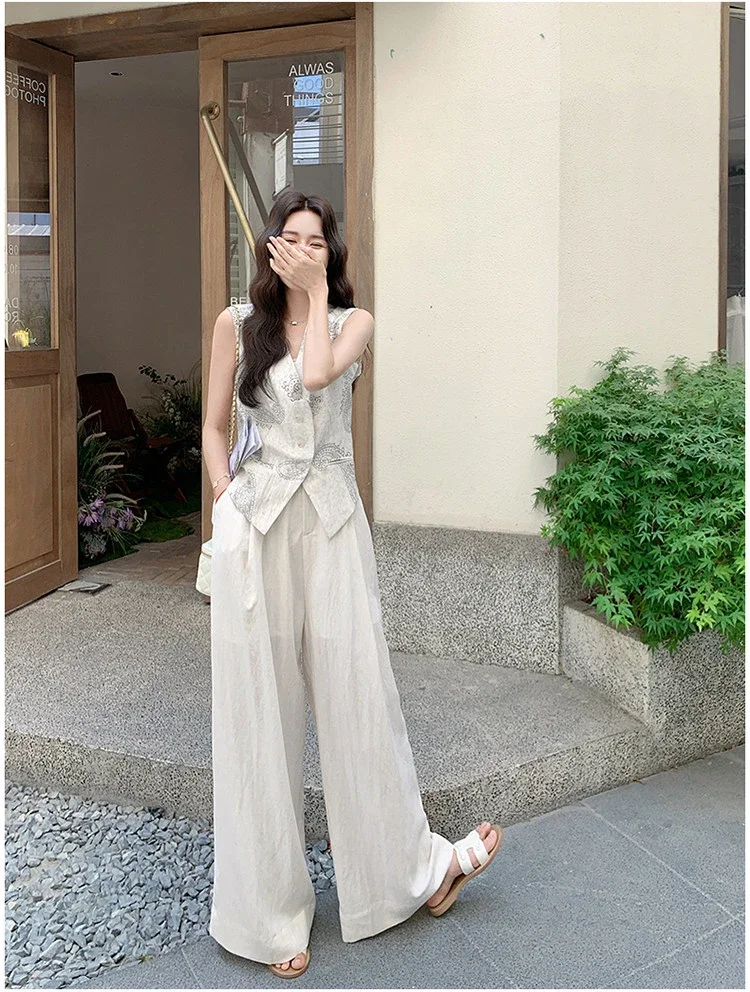CHICMORE Setelan wanita elegan dengan vest + celana panjang wide leg