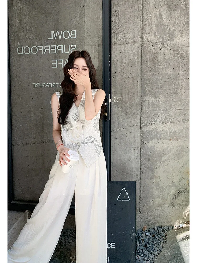 CHICMORE Setelan wanita elegan dengan vest + celana panjang wide leg