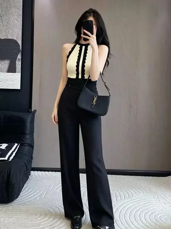 FADFAD Jumpsuit modis tanpa lengan warna kontras elegant