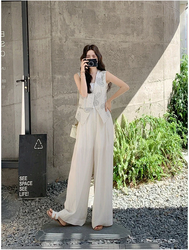 CHICMORE Setelan wanita elegan dengan vest + celana panjang wide leg