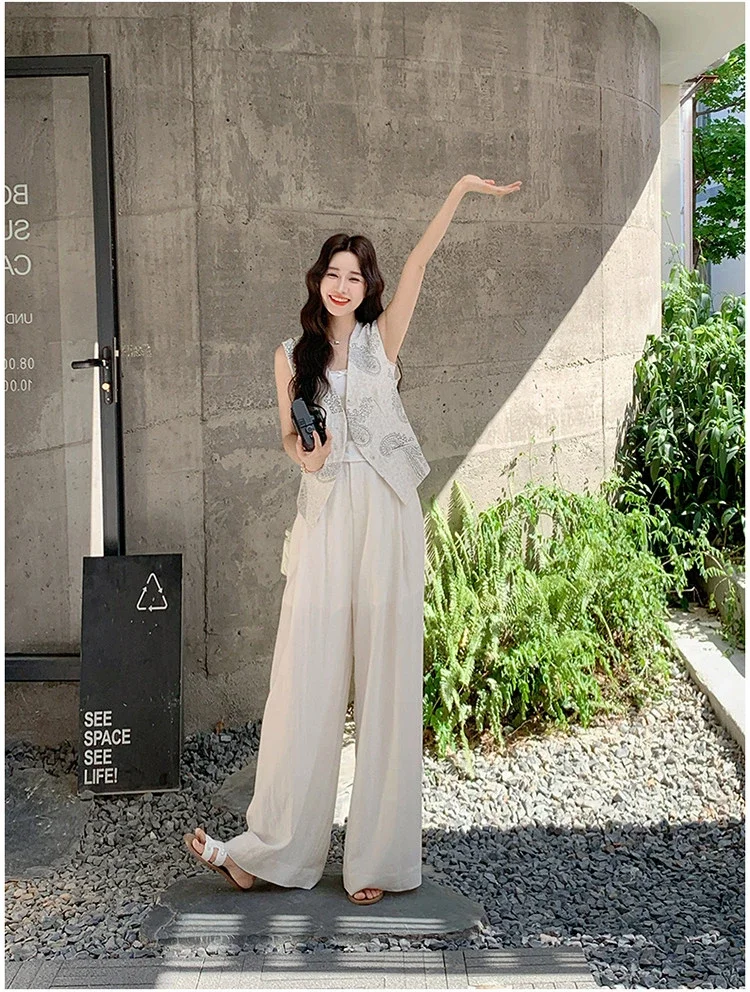 CHICMORE Setelan wanita elegan dengan vest + celana panjang wide leg