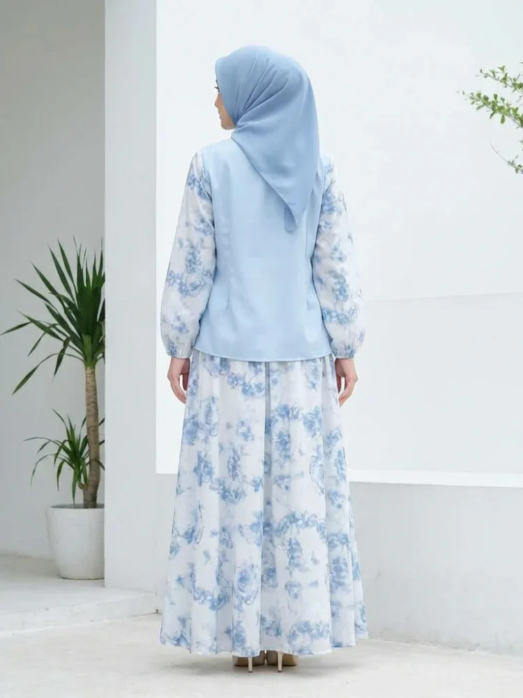 ASAYA Setelan wanita dengan pola cetak dan warna polos, dilengkapi dengan motif bunga, atasan elegan, disertai kemeja bercorak, dipadukan dengan rok panjang bercorak