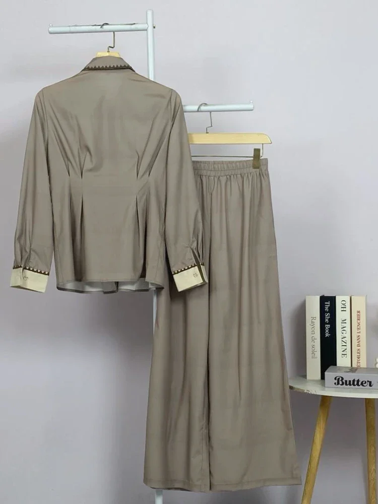 [DISKON KILAT]ASAYA Setelan wanita muslim 2 pcs - kemeja kontras + celana kulot nyaman