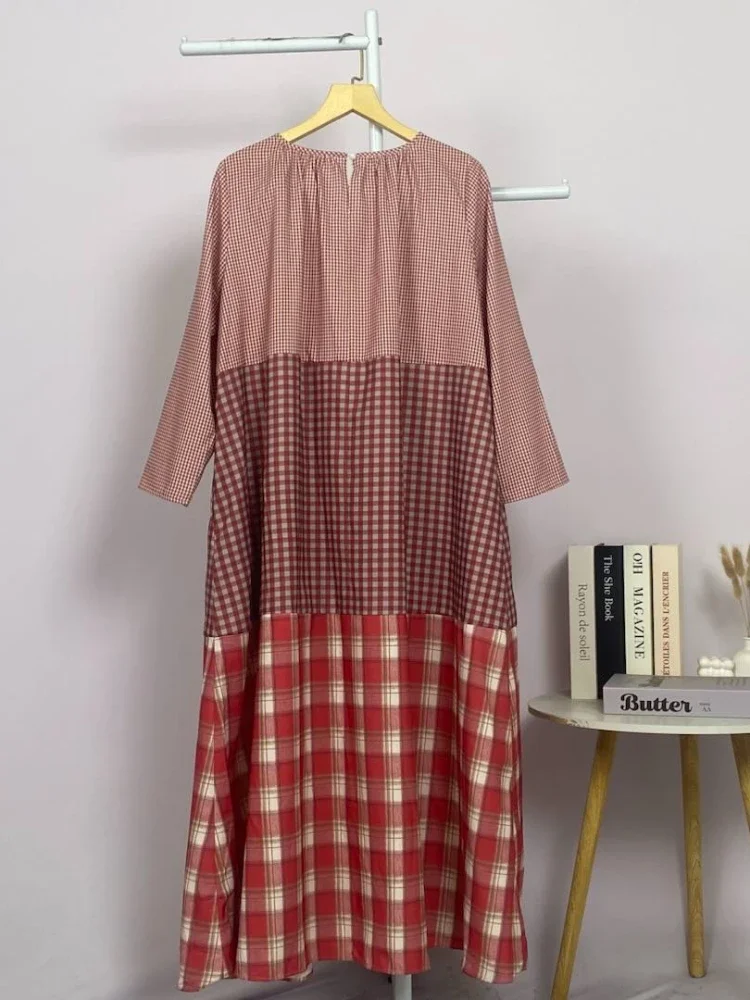 [DISKON KILAT]ASAYA Gaun panjang longgar kasual tipis bermotif dengan desain mode elegan