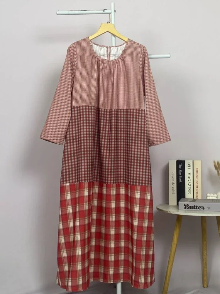 [DISKON KILAT]ASAYA Gaun panjang longgar kasual tipis bermotif dengan desain mode elegan
