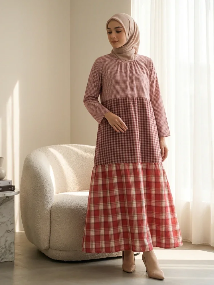 [DISKON KILAT]ASAYA Gaun panjang longgar kasual tipis bermotif dengan desain mode elegan