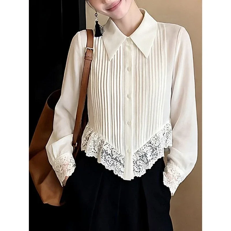 FADFAD Kemeja putih yang elegan dan ramping terbaru untuk wanita