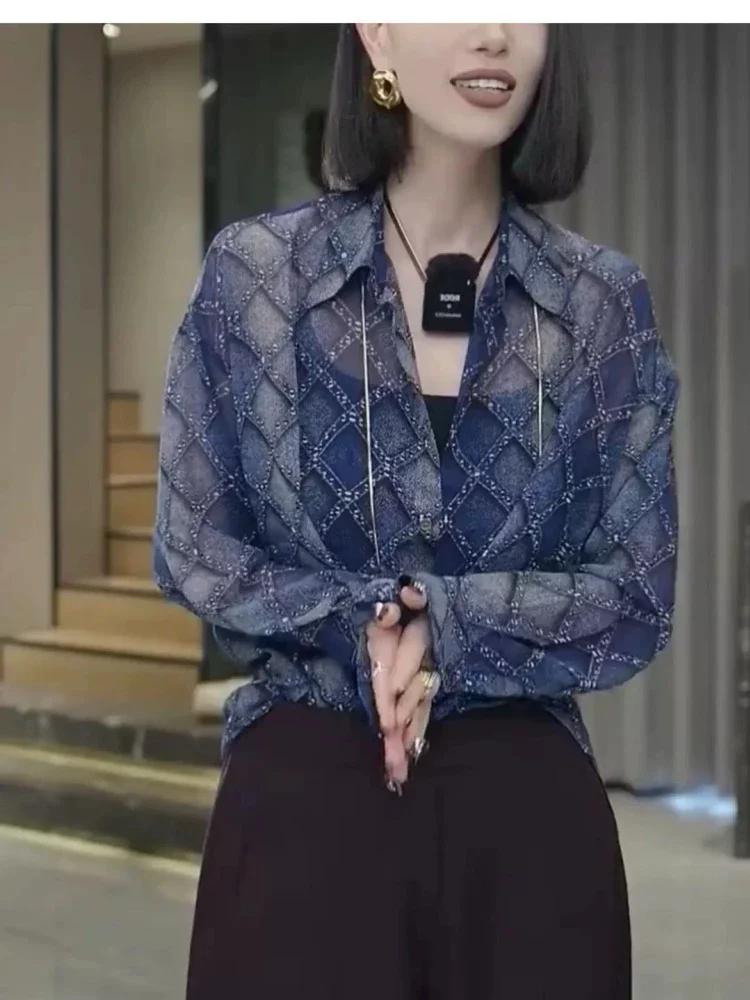 FADFAD Atasan kemeja motif cetak gaya retro baru