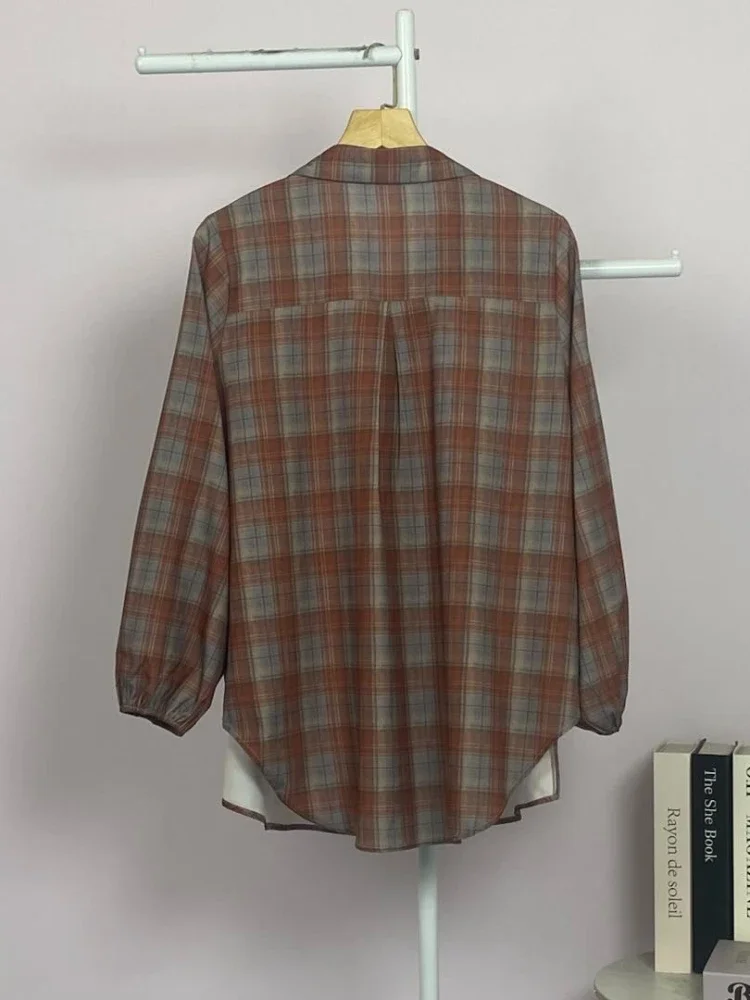 ASAYA Atasan gaya retro kerah v model longgar motif cetak untuk wanita
