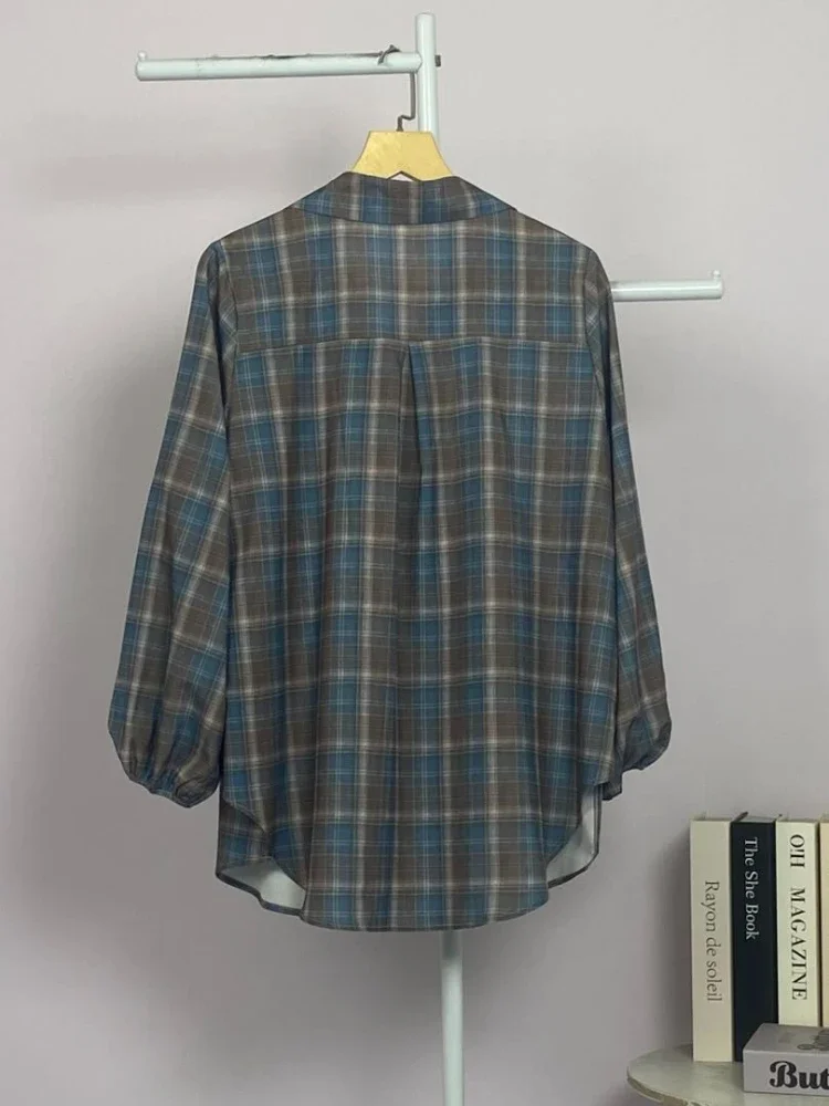 ASAYA Atasan gaya retro kerah v model longgar motif cetak untuk wanita