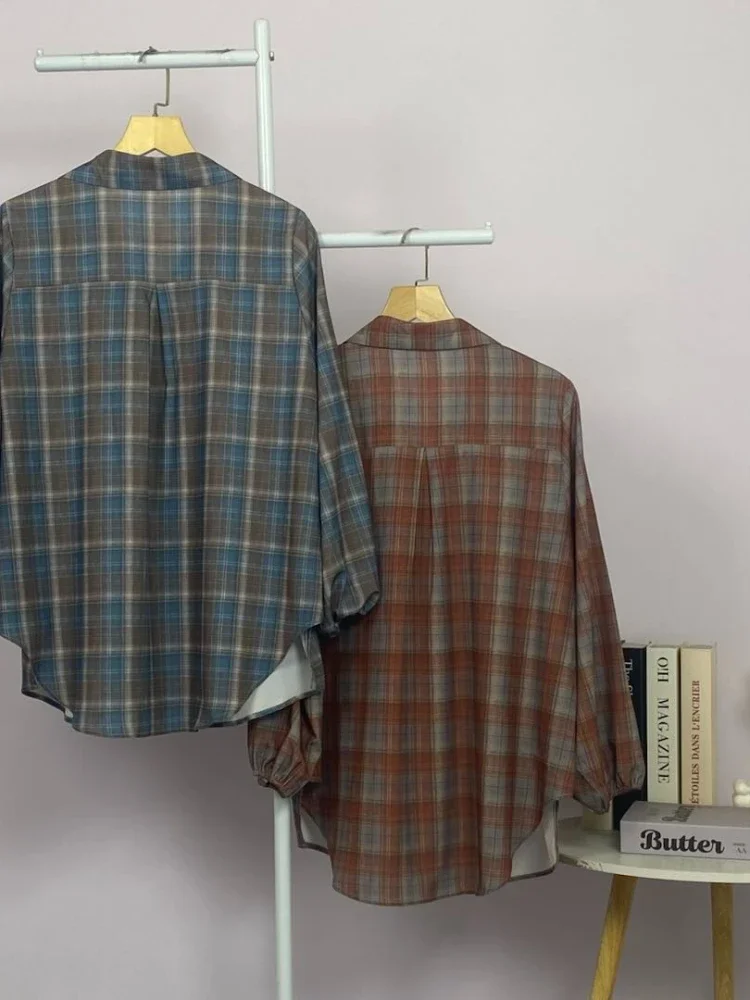 ASAYA Atasan gaya retro kerah v model longgar motif cetak untuk wanita