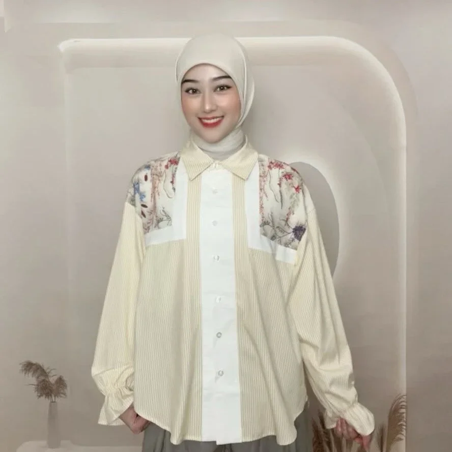 ASAYA Atasan kemeja mode baru lengan panjang gaya populer wanita