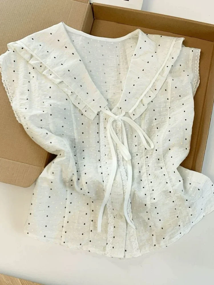 CHICMORE Atasan wanita gaya korea tanpa lengan motif polkadot dengan kerah v neck trendi