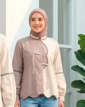 ASAYA Atasan wanita lengan panjang gaya retro, splicing mode