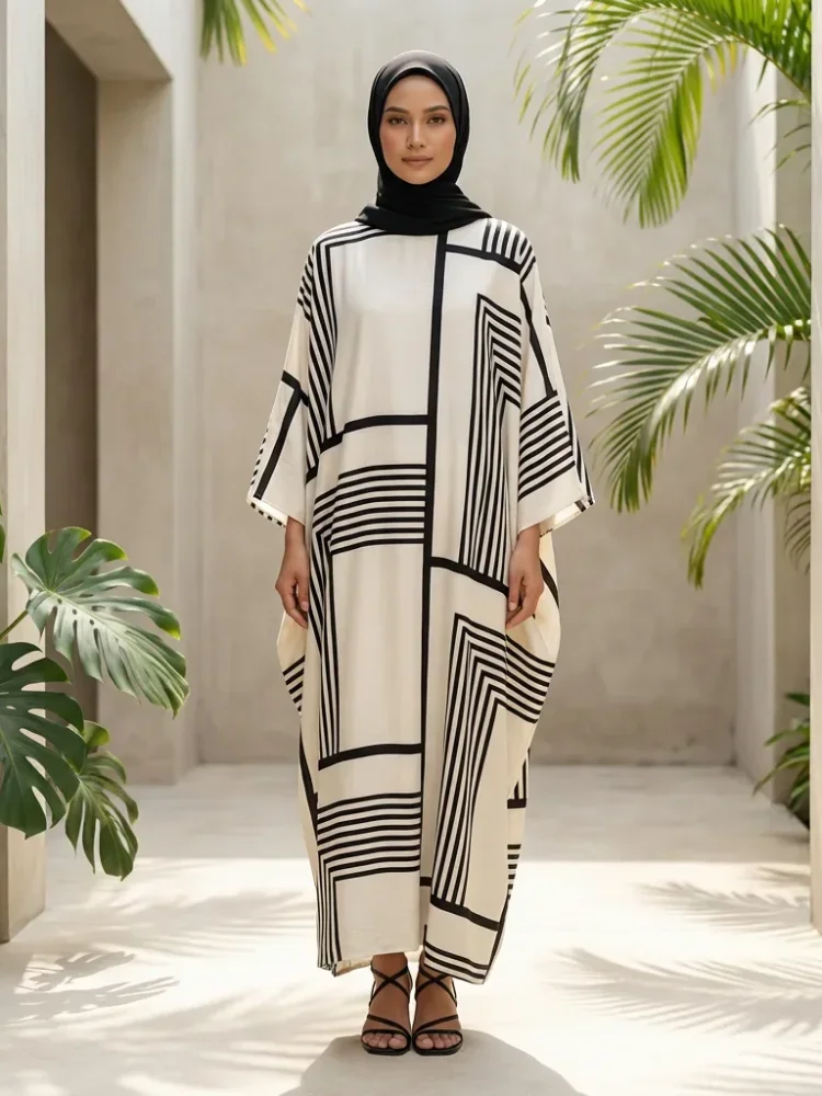 [READY STOCK]ASAYA Gaun gaya longgar wanita elegant motif cetak baru dengan kerah bulat manis